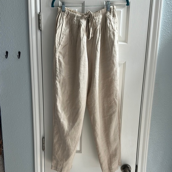 Valerie Stevens Tan Straight Leg Linen Pull On Pants Women’s PS Beach Travel - Picture 1 of 9